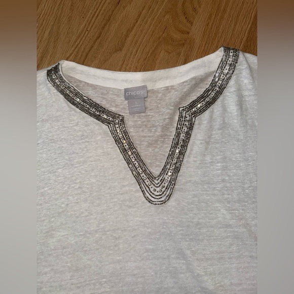 Chico’s 100% Linen Embellished V-Neck Tunic White Size XL - Picture 12 of 12